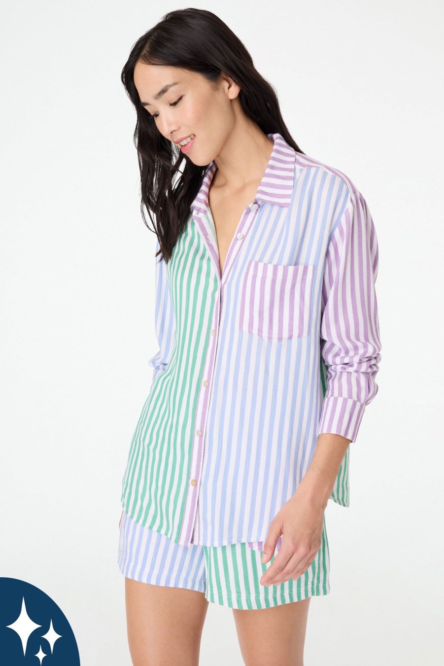 Roller Rabbit Lurex Stripe Boyfriend Shirt Multi Tops