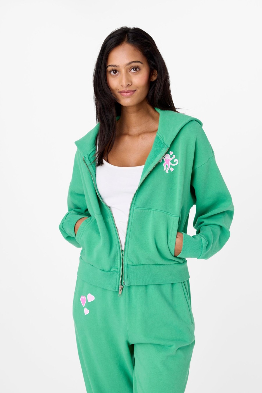 Roller Rabbit Kelly Monkey Puff Cropped Zip Up Green Casuals