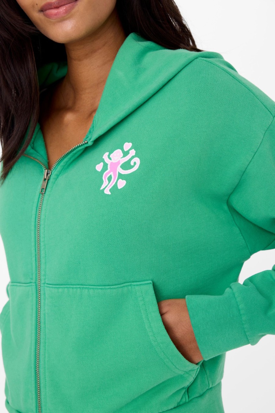 Roller Rabbit Kelly Monkey Puff Cropped Zip Up Green Casuals