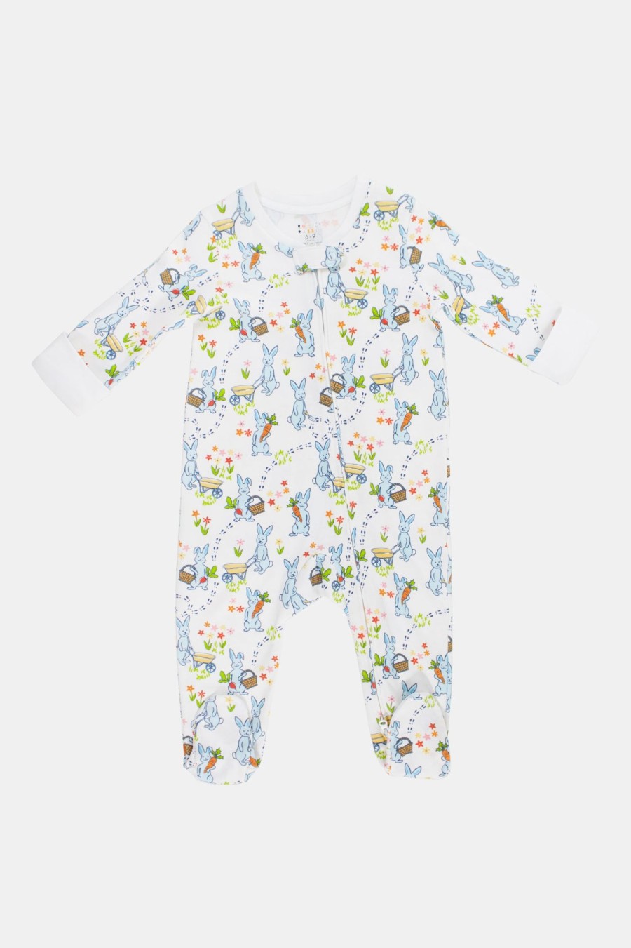 Roller Rabbit Infant Hoppy Spring Zipper Footie White Pajamas