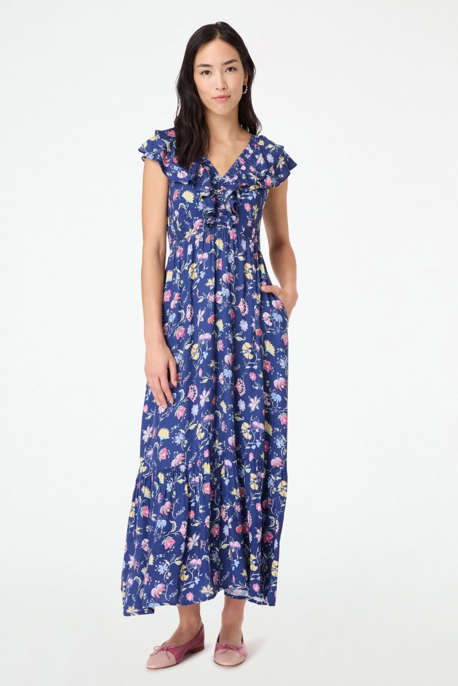 Roller Rabbit Indra Floral Ondine Dress Deep Blue Dresses