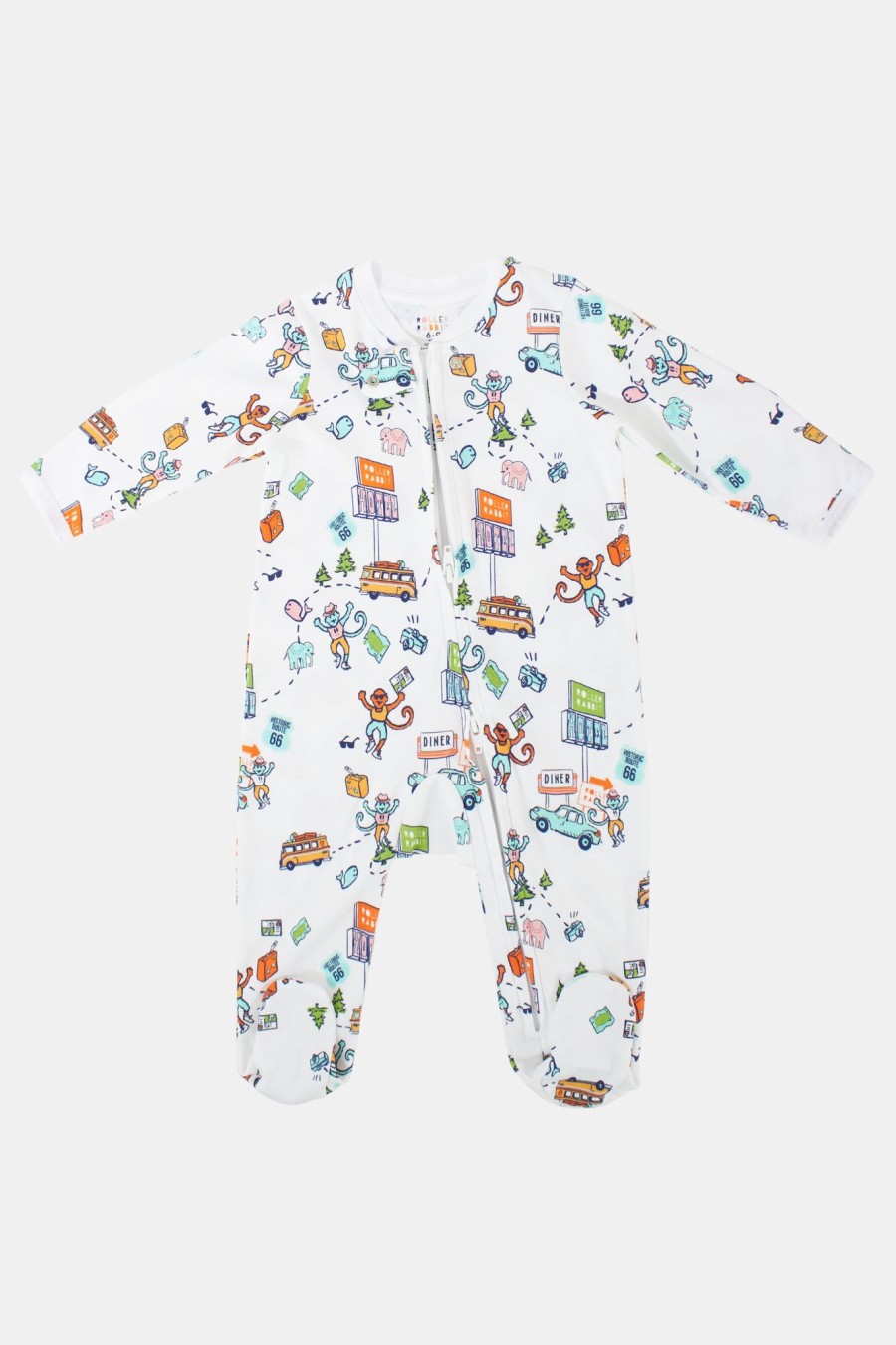 Roller Rabbit Infant On The Road Zipper Footie White Pajamas