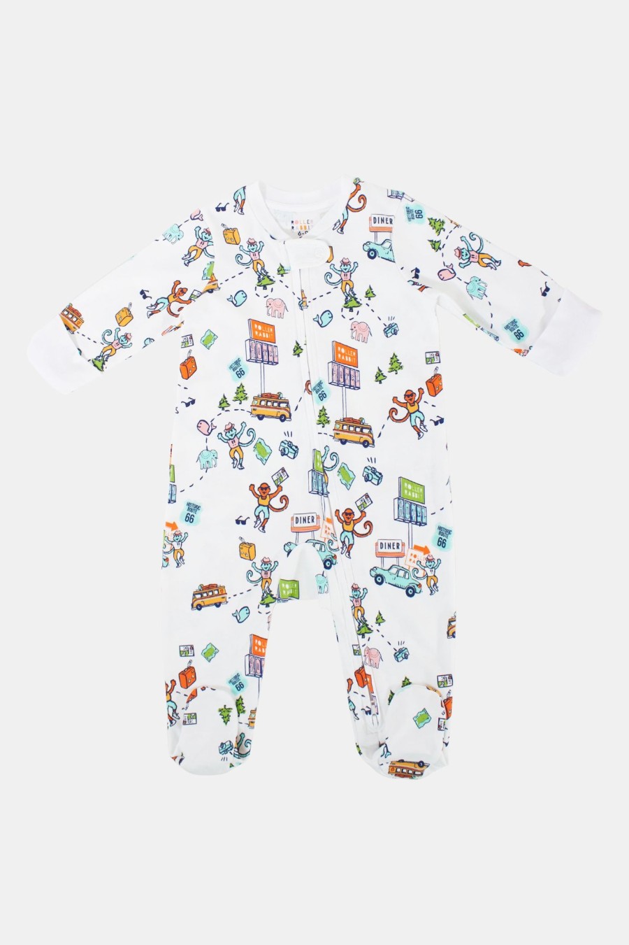 Roller Rabbit Infant On The Road Zipper Footie White Pajamas