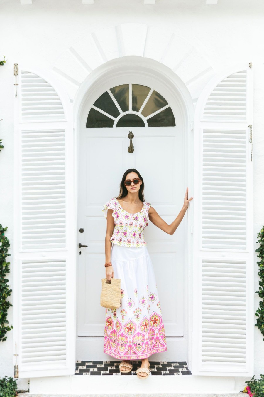 Roller Rabbit Fontana Border Carlene Skirt White Bottoms