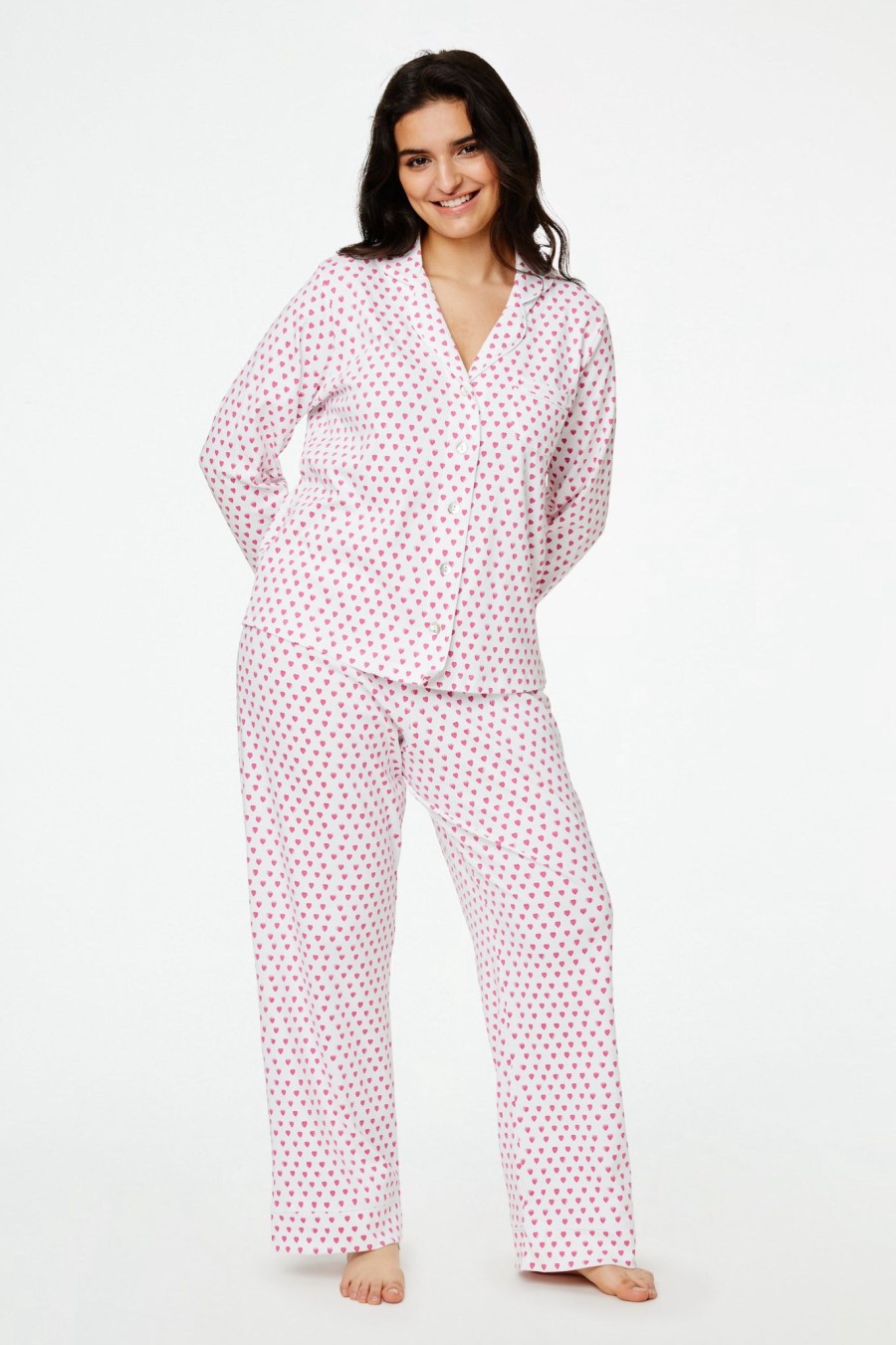 Roller Rabbit Hearts Long Sleeve Polo Pajamas Pink Pajamas