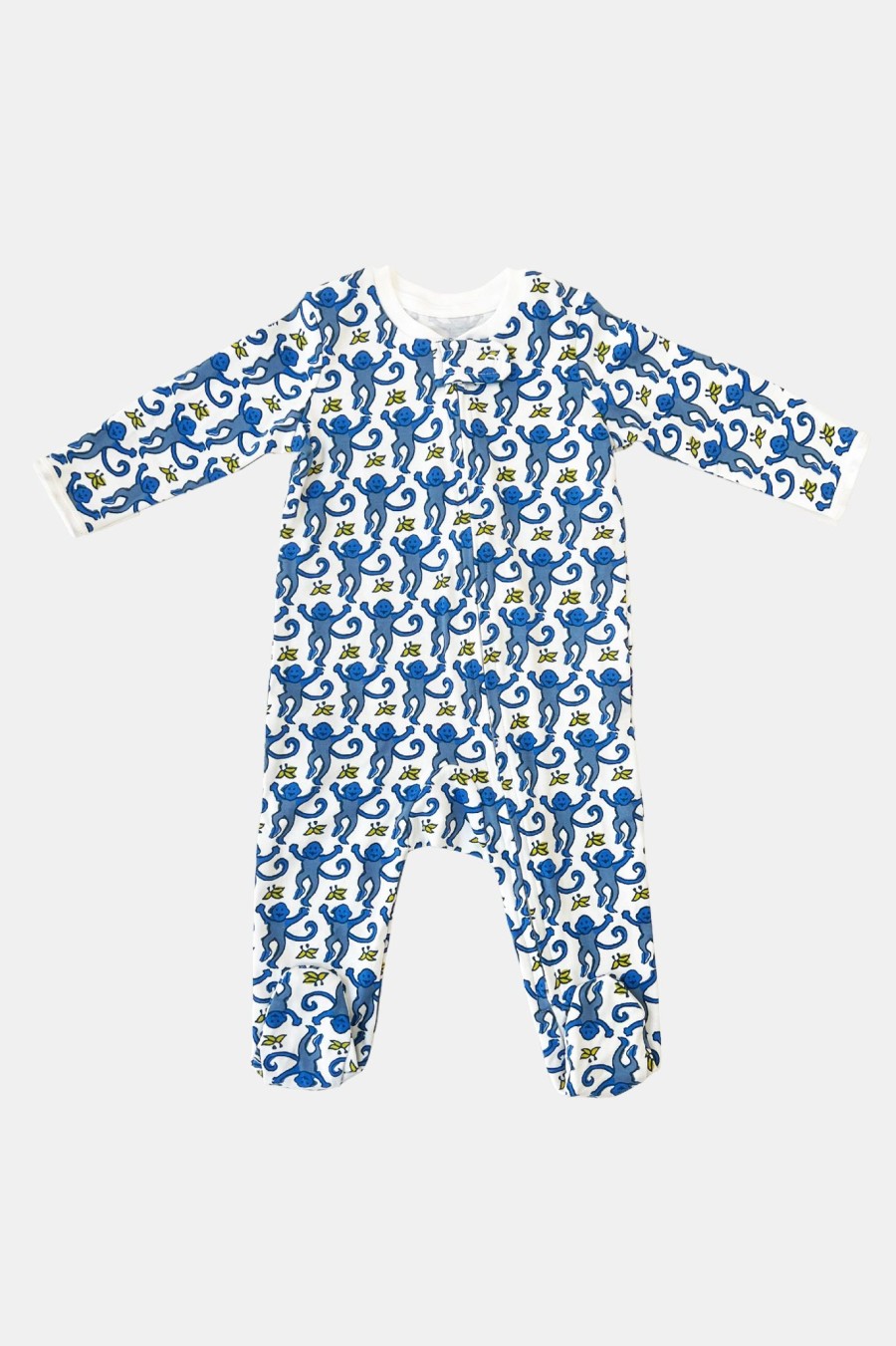 Roller Rabbit Infant Monkey Zipper Footie Blue Pajamas