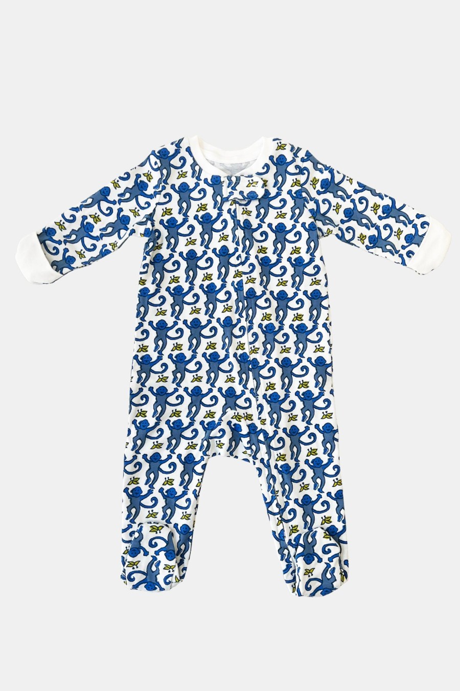 Roller Rabbit Infant Monkey Zipper Footie Blue Pajamas