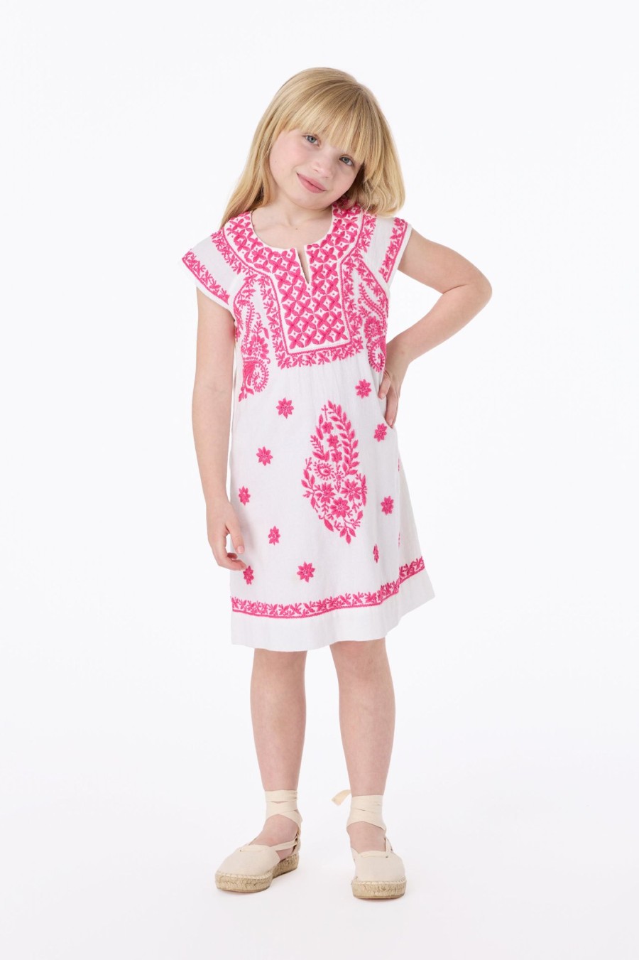 Roller Rabbit Girls Faith Dress White/Hot Pink Dresses